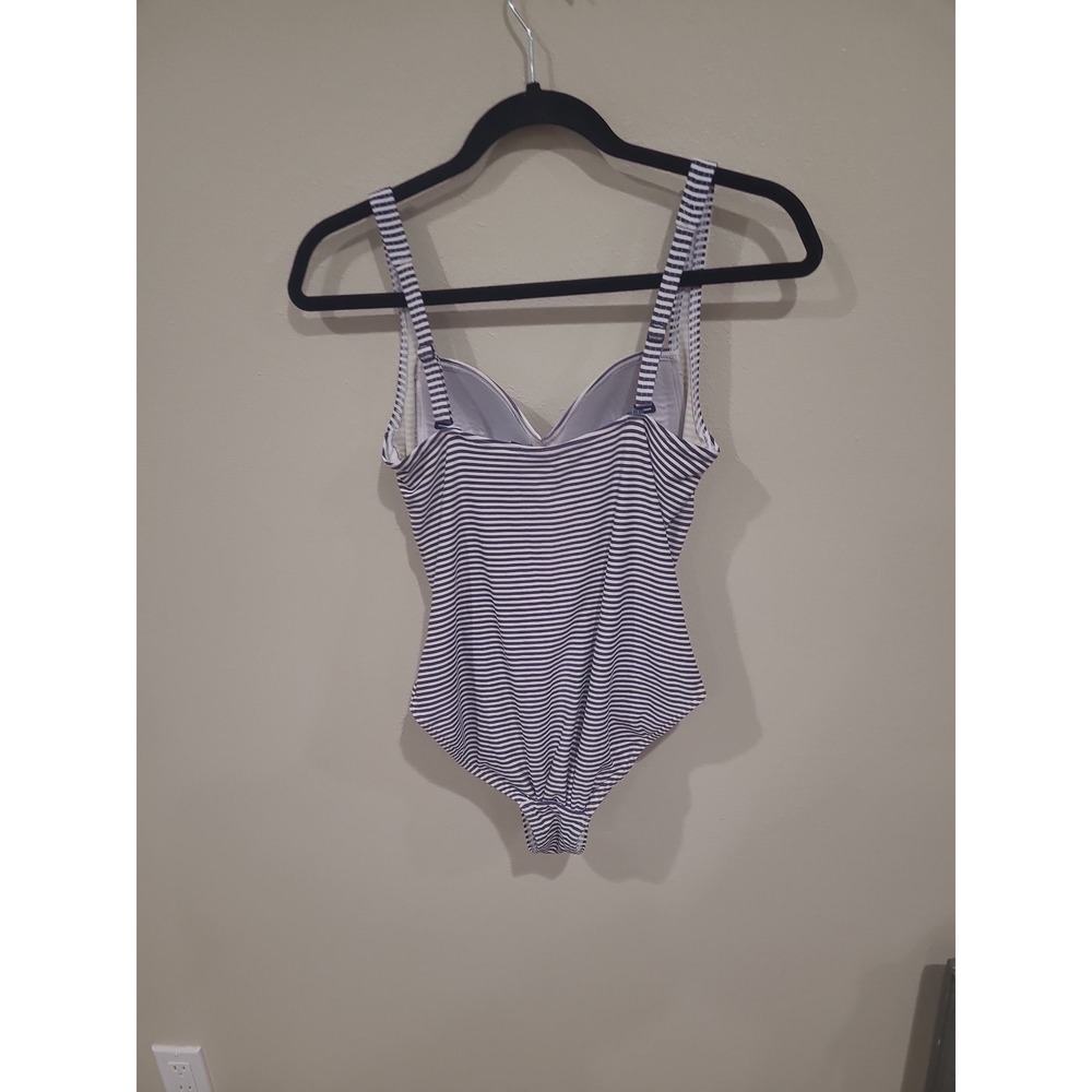 Bond Eye Joanne Blue White stripe ruched twist front Swimsuit Women SZ 8 coastal - Picture 4 of 11